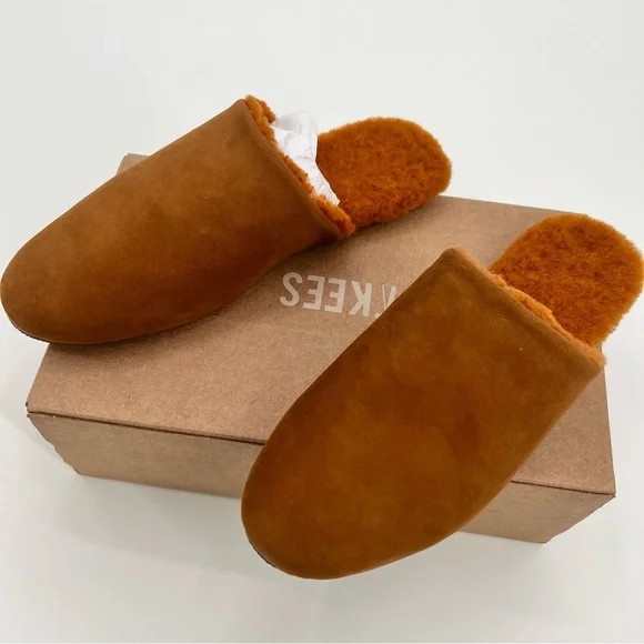 NWT TKEES Ines Shearling Camel Sandal Flats US 9 EU 40 Loafers Suede Mules Tan - Picture 6 of 10